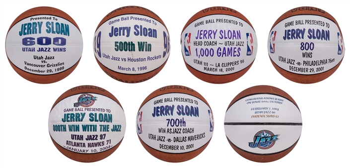 Lot Of (7) Jerry Sloan Coaching Career Milestone Basketballs (Sloan LOA)